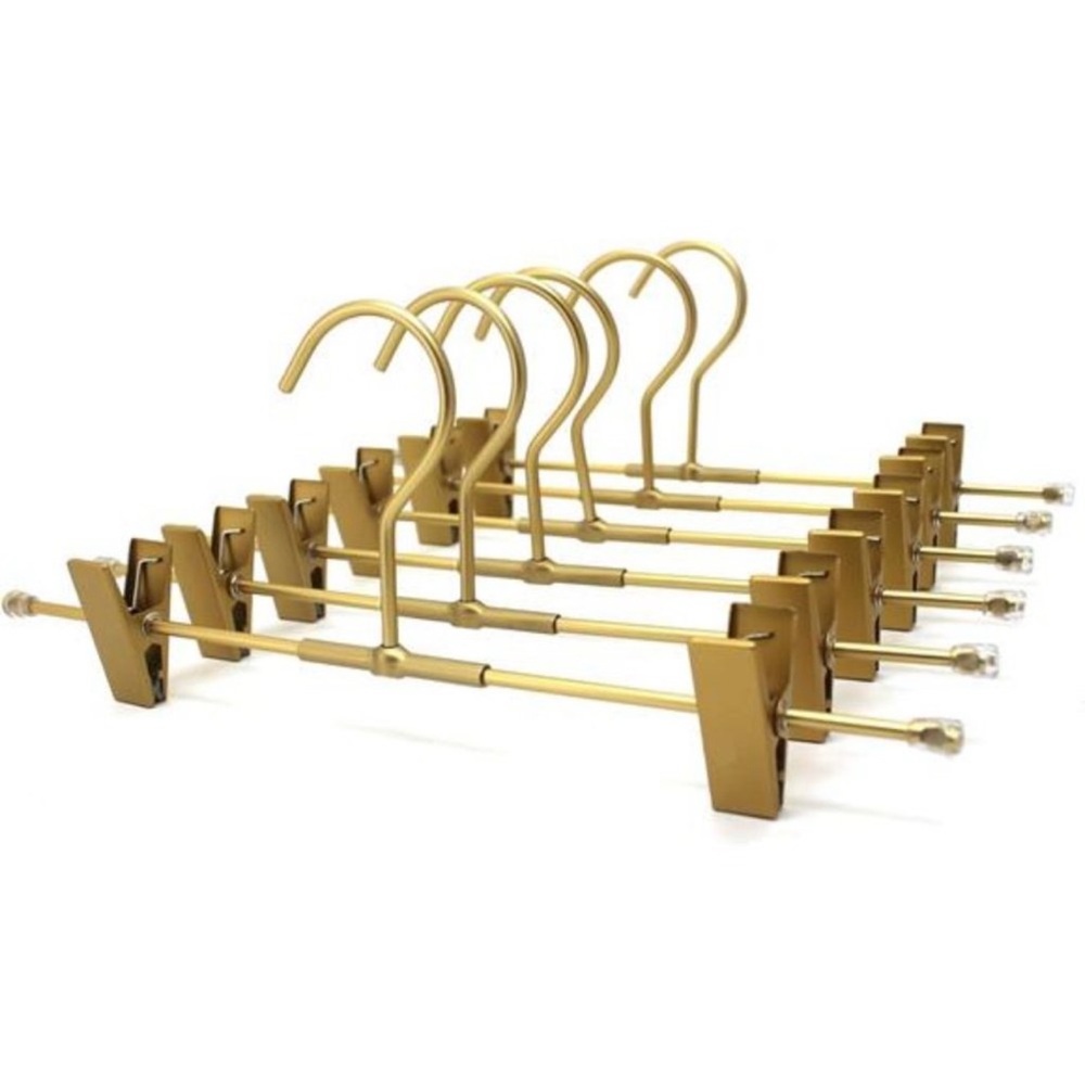 Gold Aluminum Skirt Hangers 2-Adjustable Clips  Clothes Hangers, Pack of 10